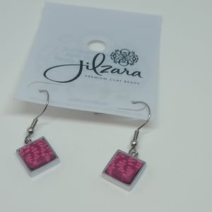 Jilzara premium clay bead silver & pink earrings